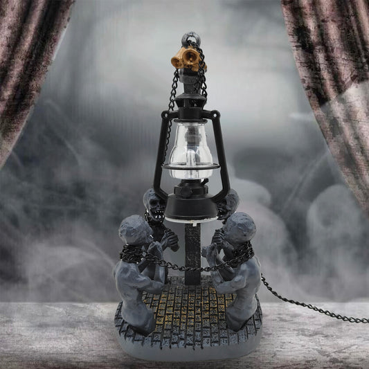 Décor de lampe à huile rétro d'Halloween, statues de fantômes de l'enfer en résine, lampe à huile de charbon de chaîne de fantôme maléfique gothique, décoration de maison de crâne d'Halloween.