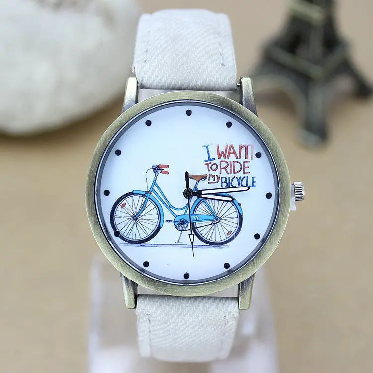 Montre à quartz décontractée pour femme, tissu Jean, bracelet en cuir,