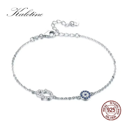 Kaletine-Bracelet à breloques Hamsa Evil Eye pour femme, argent regardé 925, bracelets JOLink CZ bleus, bijoux turcs, bonne chance