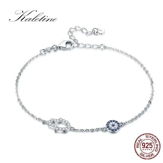 Kaletine-Bracelet à breloques Hamsa Evil Eye pour femme, argent regardé 925, bracelets JOLink CZ bleus, bijoux turcs, bonne chance