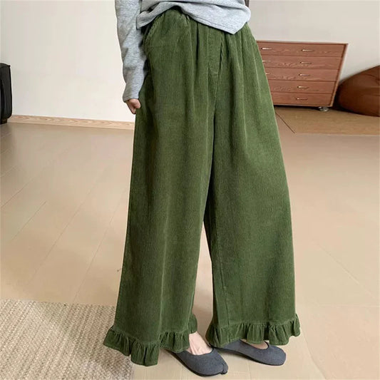 2025 coréen velours côtelé épais jambe large femmes automne hiver bureau dame droite mode tout-match pantalons décontractés pantalons vêtements