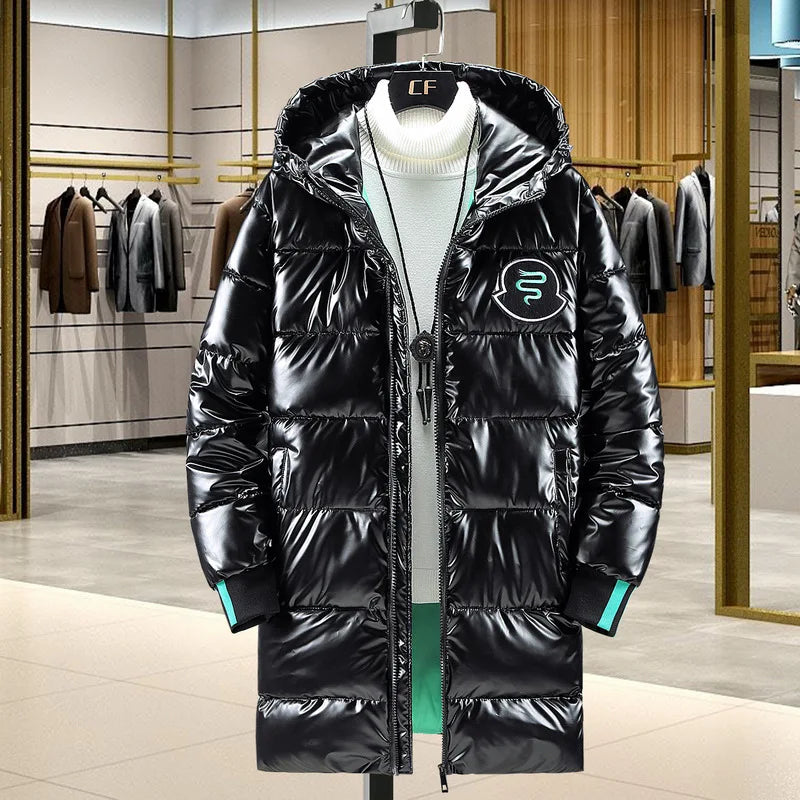 Veste imperméable à capuche pour homme, Parka longue, Chaude, Légère, Épaisse, Lisse, Brillante, Coton rembourré, CombMen, Hiver, 2024
