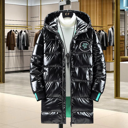 Veste imperméable à capuche pour homme, Parka longue, Chaude, Légère, Épaisse, Lisse, Brillante, Coton rembourré, CombMen, Hiver, 2024