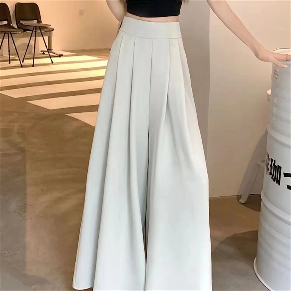 Pantalon à jambes larges à ourlet large pour femme, décontracté, élégant, basique, taille haute, avocat, pantalon trempé, bureau, vêtements pour femmes, mode, nouveau, fjWomen