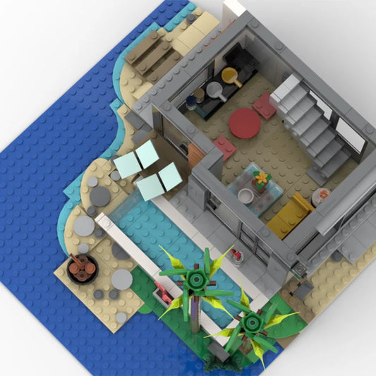 Moc City – maison de plage moderne, modèle créatif modulaire, blocs de construction, jouets de bricolage, cadeau pour enfant, 971 pièces