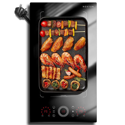 NOXTON Plaque à induction 2 feux,  Plaque de cuisson électrique encastrée, zone de gril flexible, anneau coulissant tactile, 220-240V fil rigide/prise de courant