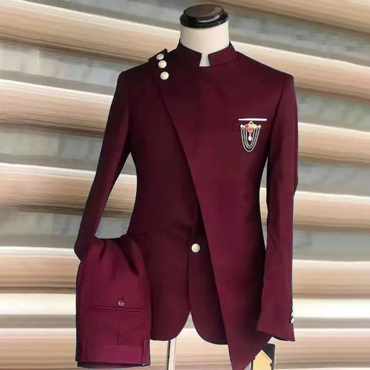 Costume européen et américain pour hommes, grande taille, col montant et col incliné, robe d'affaires, Banquet, Cocktail, robe d'hébergement, ensemble deux pièces