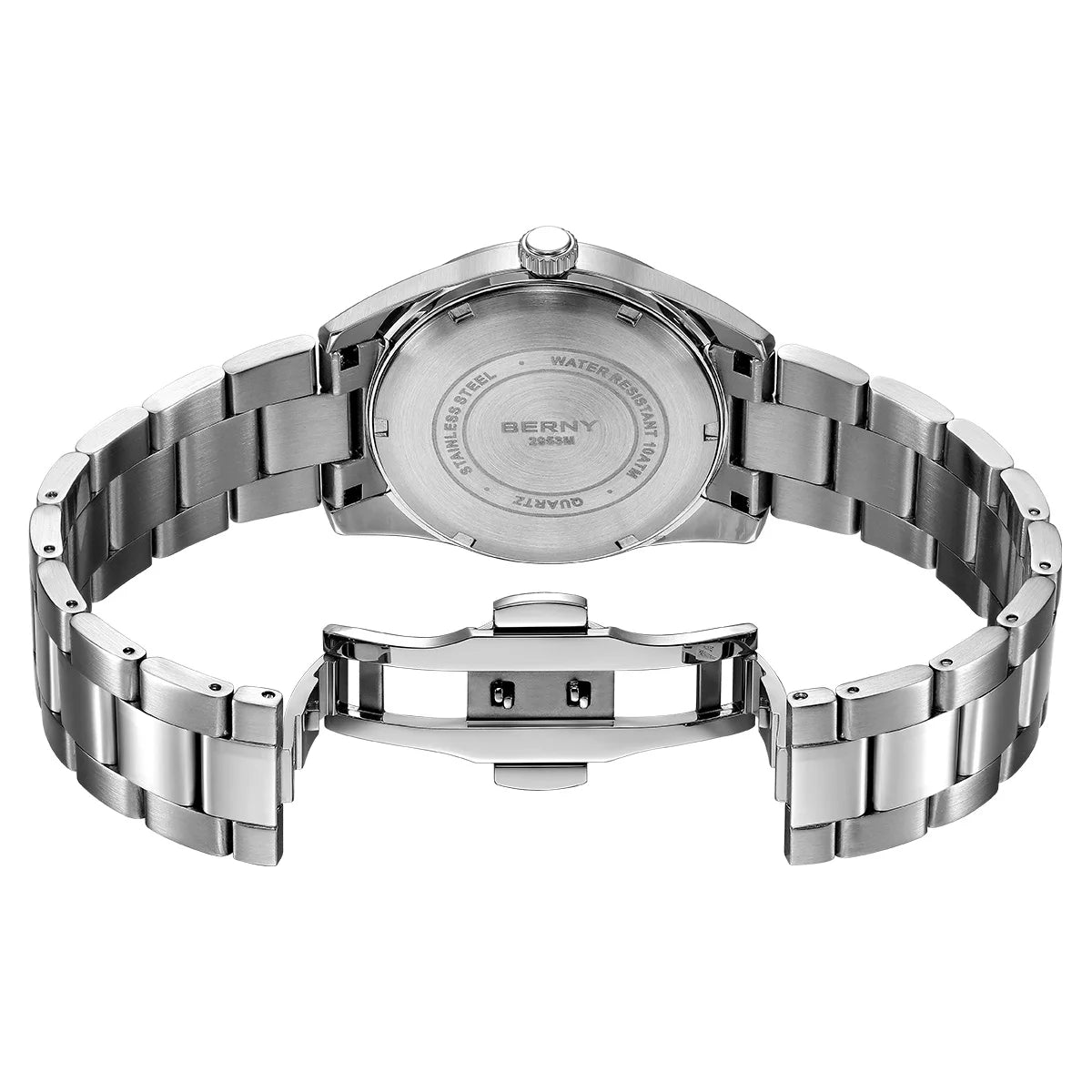 BERNY Quartz femmes montre cadran stéréo 39mm montre 100m étanche 316L acier inoxydable saphir AR lentille enduit
