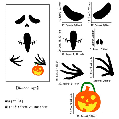 Décorations d'Halloween autocollants de porte de chambre décor de fenêtre squelette main citrouille bricolage autocollants de fenêtre fantôme diable sorcière chapeau décor