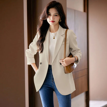Vestes élégantes imbibées pour femmes, vêtements pour femmes, blazer chic coréen, manteau à manches longues, bouton sur mesure, monochromatique, haut féminin, printemps, automne, nouveau