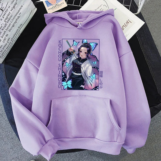 Nouveau Anime Kochou Shinobu imprimé sweat à capuche automne hiver femmes hommes Harajuku sweat à capuche polaire ample décontracté sweats à capuche