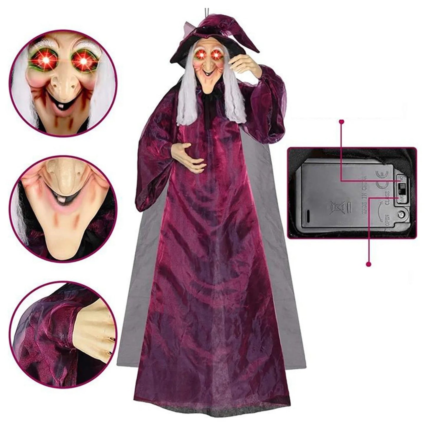 Décoration à commande vocale pour Halloween, grande sorcière suspendue, fantôme lumineux, fabrication sonore, Bar, fête, maison fantôme, décoration d'horreur