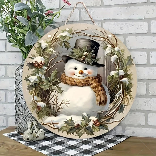 Panneau de porte en bois avec décorations de noël, 1 pièce, charmant bonhomme de neige, panneau de bienvenue suspendu en bois pour porte d'entrée, décoration murale de la maison