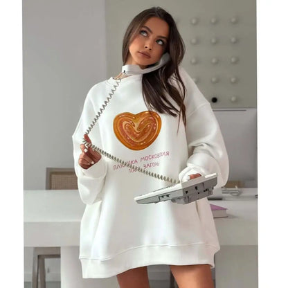 Sweat-shirt à col rond pour femme, imprimé gâteau de moscou, rose, fin, manches longues, Style russe, ample, mode coréenne, automne 2025