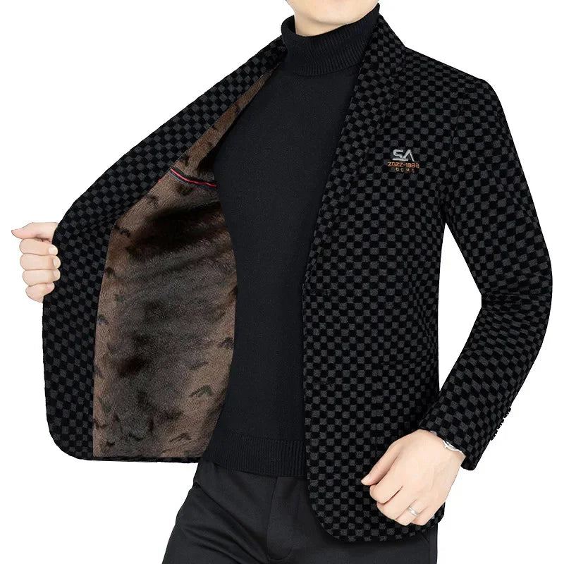 Costumes à carreaux Smile pour hommes, blazers décontractés d'affaires, vestes slim de qualité, chaud, taille combinée, 4XL, hiver, nouveau