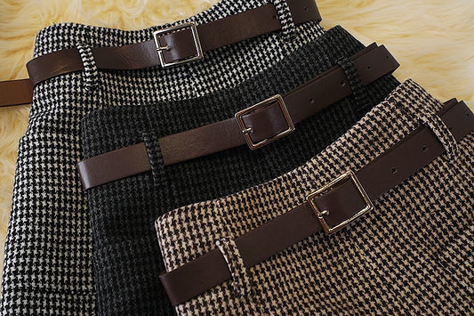 Short en laine pied-de-poule pour femme, bottes slim rétro taille haute, grande taille, avec poches en laine, jambes larges, nouvelle collection automne et hiver