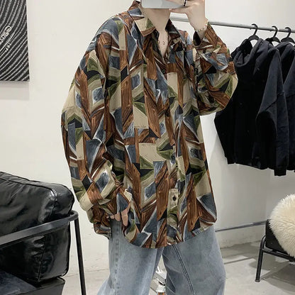 Chemises à col rabattu à manches longues pour hommes, impression Aadt, beau printemps, mode d'été mince, streetwear décontracté, vêtements à boutons