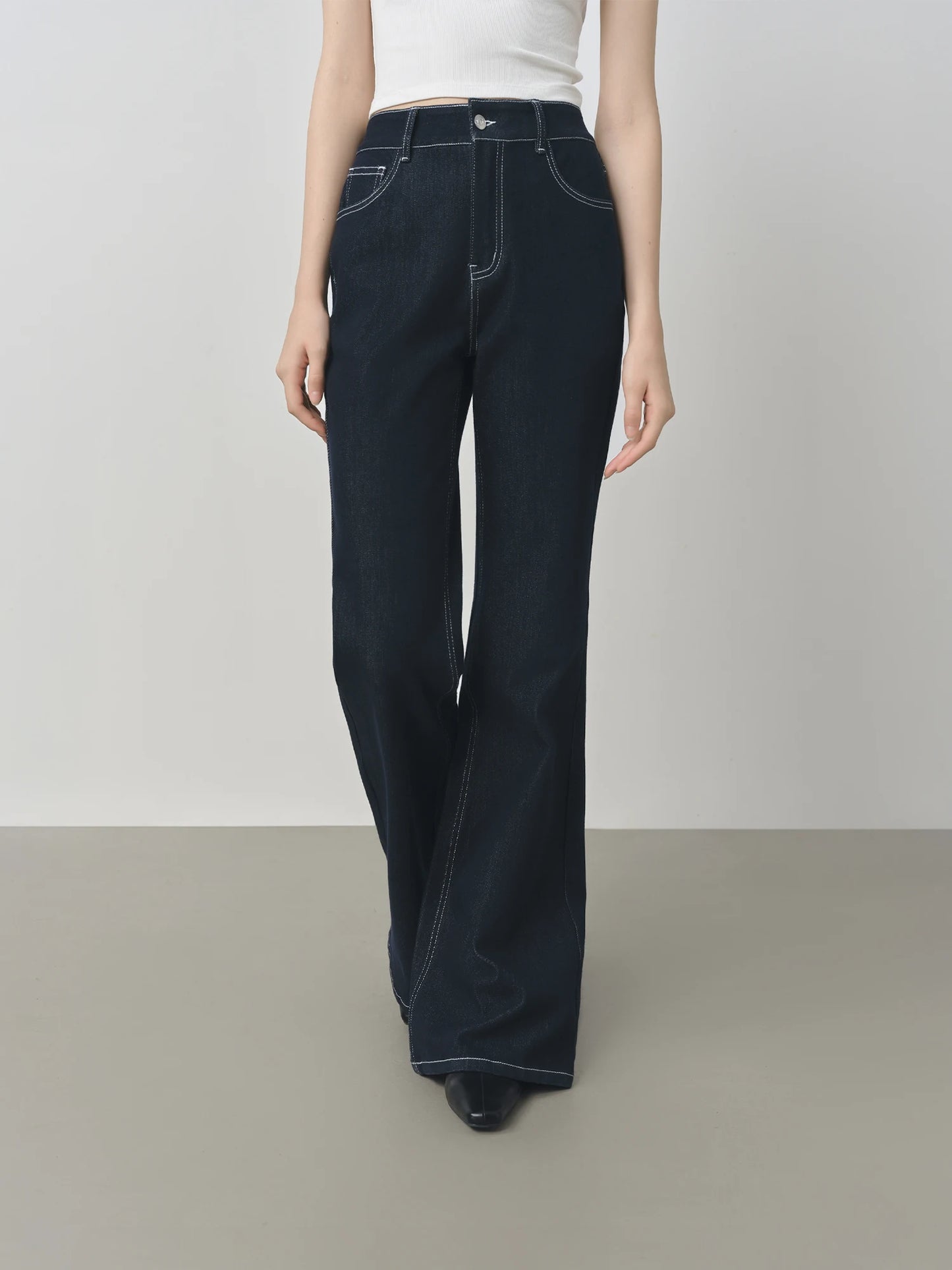 FSLE taille élastique droite mince jean évasé pour les femmes 2025 automne nouveauté Y2K Chic Style coton doux jean 25FS13143