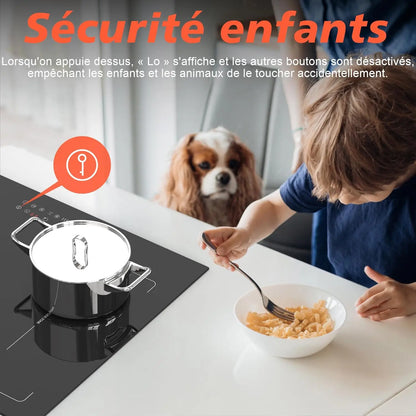 Karinear Plaque Induction Flexzone avec Prise, Plaque de Cuisson Induction 60 cm Encastrable avec Commande Tactile, Minuterie, Sécurité enfant, Boost, 220V-240V, 3500W