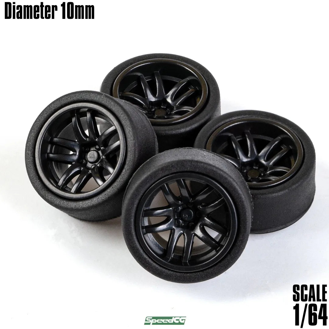 SpeedCG-Roues ABS 1/64 avec caoutchouc, pièces modifiées de type K, diamètre 10mm, pour modèle de voiture de course, véhicule jouet Hotwheels Tomica