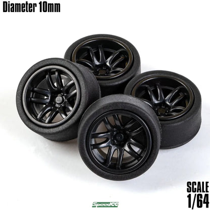 SpeedCG-Roues ABS 1/64 avec caoutchouc, pièces modifiées de type K, diamètre 10mm, pour modèle de voiture de course, véhicule jouet Hotwheels Tomica