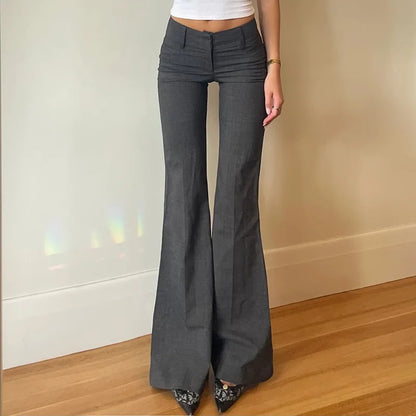 Lucyever-Pantalon évasé taille basse pour femme, pantalon moulant pour femme, poche mince, jambe large rétro, rue haute, mode fjFashion, dame de bureau, gris, Y2K