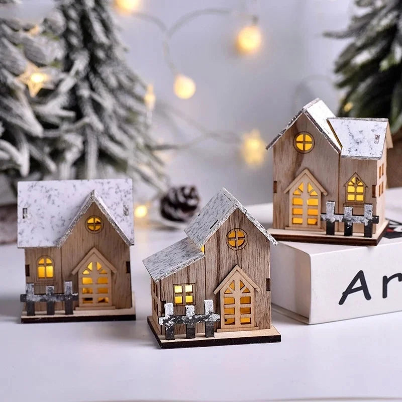 Lumière LED de noël maison en bois cabine lumineuse décorations de joyeux noël pour la maison bricolage ornements d'arbre de noël cadeaux pour enfants nouvel an