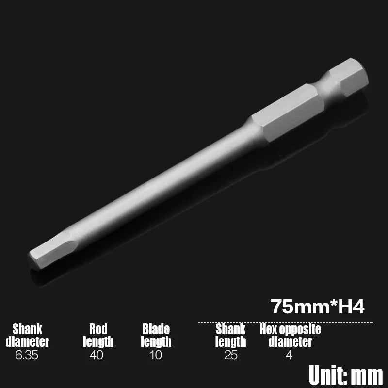 Foret Allen à tête hexagonale H2-H10, 75mm, 150mm, 200mm, embout de tournevis hexagonal électrique, tête de lot magnétique, tournevis à percussion, 1 pièce