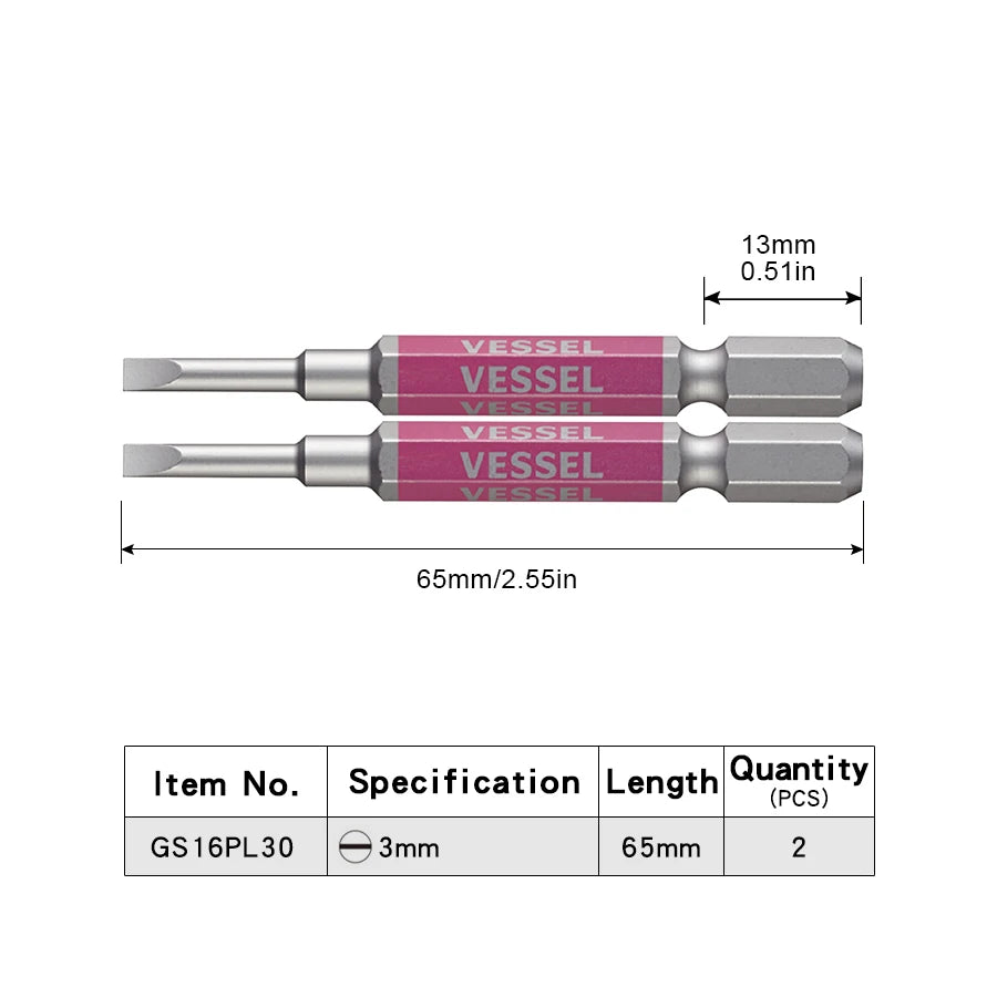 VESSEL-Jeu d'embouts de tournevis pour Phillips et vis à fente, embout magnétique à tête unique, accessoires pour outils à main, série NO.GS16