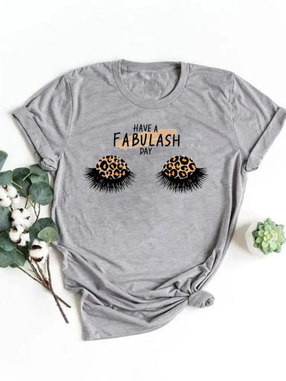 T-shirt manches courtes pour femmes, vêtement basique, haut d'été, maquillage rayé, joli et mignon, imprimé, à la mode, graphique
