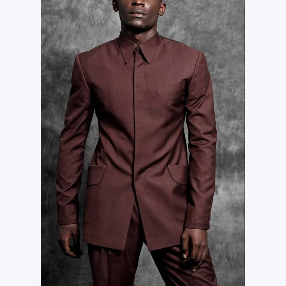 Costumes sur mesure col montant smoking Gentleman couleur unie tenue homme costume ensemble 2 pièces intelligent décontracté quotidien bureau mâle vêtements