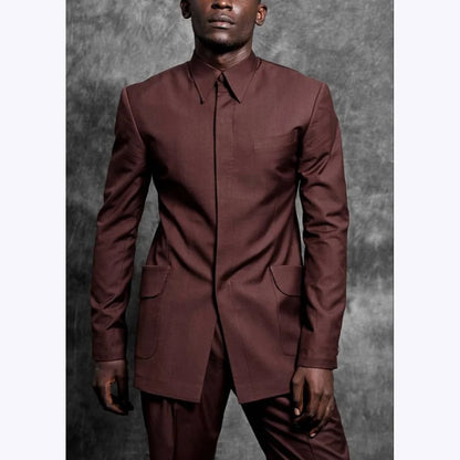 Costumes sur mesure col montant smoking Gentleman couleur unie tenue homme costume ensemble 2 pièces intelligent décontracté quotidien bureau mâle vêtements