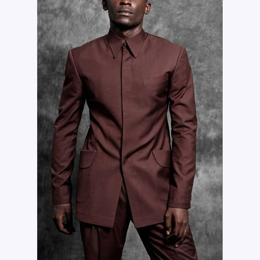 Costumes sur mesure col montant smoking Gentleman couleur unie tenue homme costume ensemble 2 pièces intelligent décontracté quotidien bureau mâle vêtements