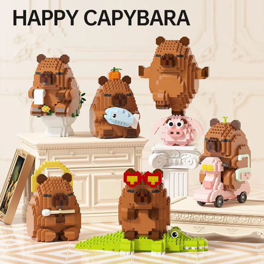 Jolis animaux de dessin animé nanobriques Capybara Micro bloc de diamant modèle de Construction briques de Construction jouets éducatifs pour enfants cadeau