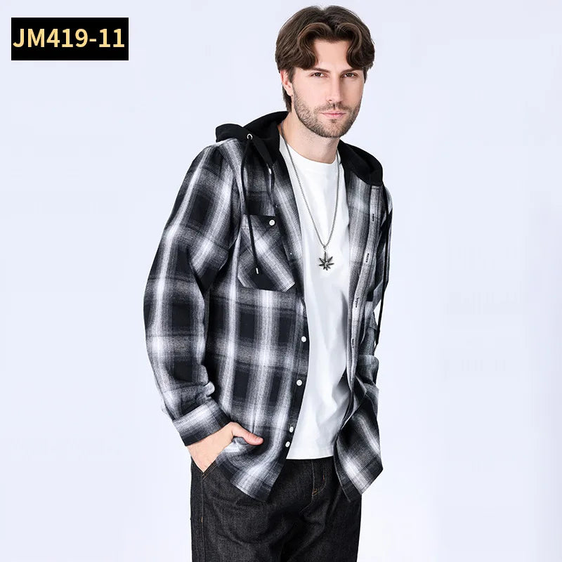 Chemise à manches longues en flanelle pour hommes, manteau à carreaux, décontracté, non repassage, grande taille, chapeau, mode, printemps, automne, nouveau, taille américaine