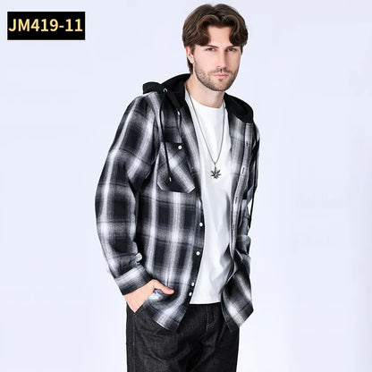 Chemise à manches longues en flanelle pour hommes, manteau à carreaux, décontracté, non repassage, grande taille, chapeau, mode, printemps, automne, nouveau, taille américaine