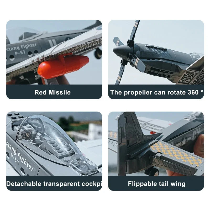 Militaire USA P-51 Mustang combattant Jets modèle blocs de construction avion technique avion MOC armes briques jouets pour cadeaux pour adultes