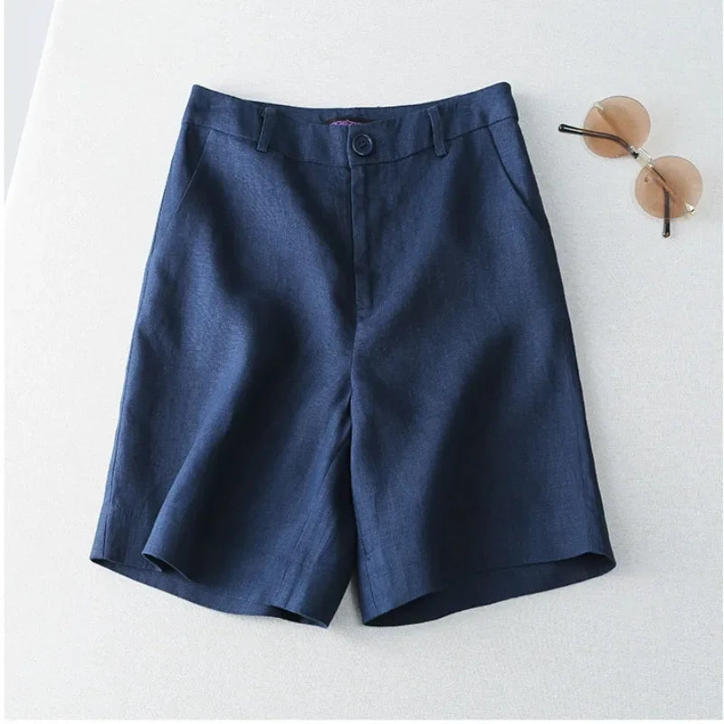 Style coréen pour l'été femmes Shorts lin demi genou longueur mi large femme pantalons courts Bermuda offre esthétique chaud Streetwear