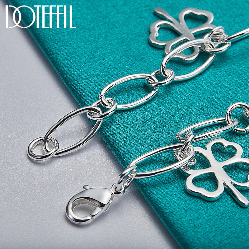 DOTEFFIL 925 argent Sterling trèfle à quatre feuilles chaîne collier Bracelet boucle d'oreille ensemble pour femme mariage fiançailles bijoux de mode
