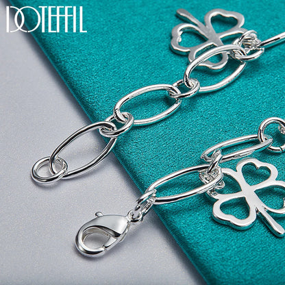 DOTEFFIL 925 argent Sterling trèfle à quatre feuilles chaîne collier Bracelet boucle d'oreille ensemble pour femme mariage fiançailles bijoux de mode