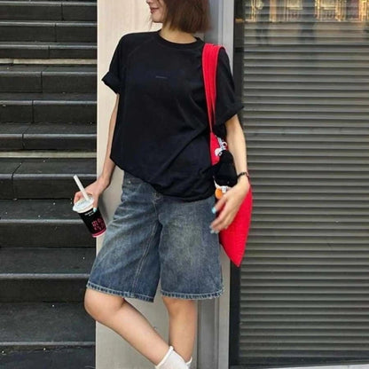 Printemps été femmes décontracté Denim Shorts mode femme jambe large jean court genou longueur Denim pantalon femmes taille haute Shorts filles