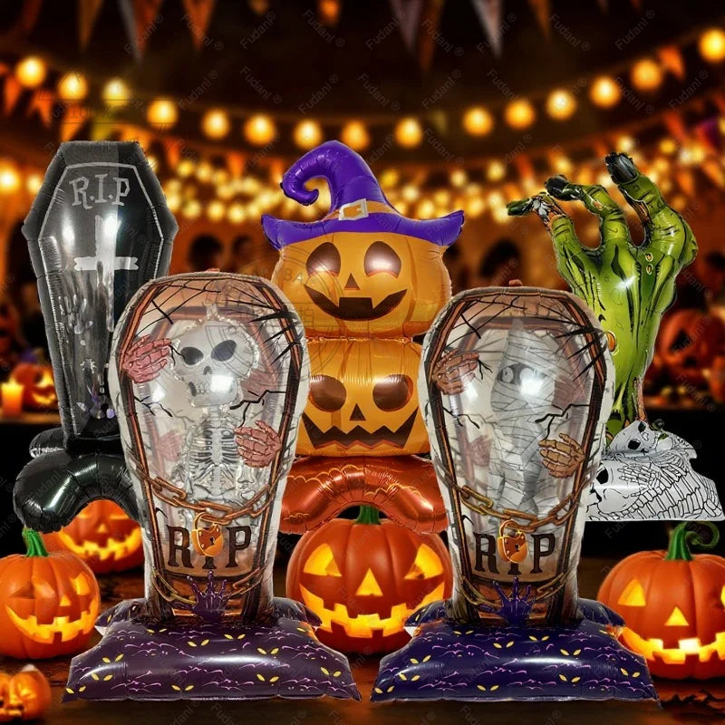 Ballon d'halloween géant fantôme citrouille crâne château Film d'aluminium ballon debout pour Halloween fête cour jardin décor effrayant