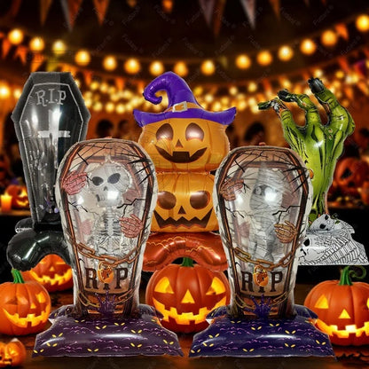 Ballon d'halloween géant fantôme citrouille crâne château Film d'aluminium ballon debout pour Halloween fête cour jardin décor effrayant