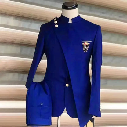 Costume européen et américain pour hommes, grande taille, col montant et col incliné, robe d'affaires, Banquet, Cocktail, robe d'hébergement, ensemble deux pièces