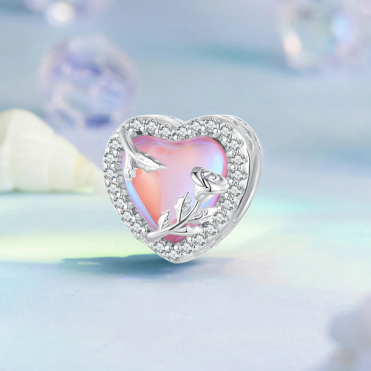 100% argent Sterling 925 véritable 10 couleurs breloque coeurs radieux en cristal pour Bracelet