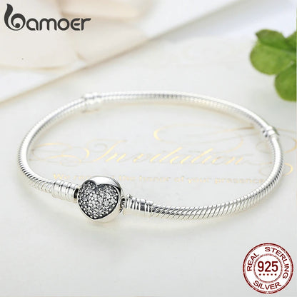 BAMOER authentique 100% 925 argent Sterling classique serpent chaîne Bracelet et Bracelet pour les femmes pavé réglage CZ bijoux fins PAS916