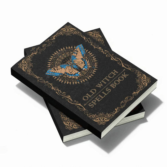 Livre de feuilles de vieille sorcière en relief doré |   A5 Wizardry Grimoire avec motif papillon et symboles mystiques |   Papier premium