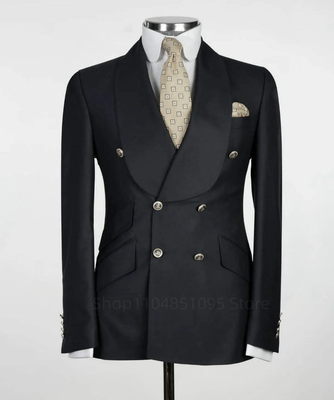 Veste de costume formelle pour hommes, coupe cintrée, bleu marine, manches longues, châle, revers, Double boutonnage, Blazer d'affaires, un manteau, veste de travail et de bureau