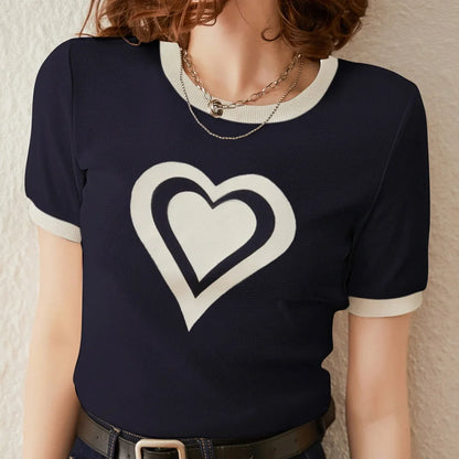 Modiis Yao-T-shirt manches courtes col rond femme, estival et décontracté, avec cœur imprimé, 2024