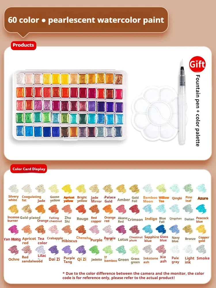 Ensemble de peinture d'interconnexion solide nacré, pigments d'interconnexion scintillants pour le dessin, la peinture, l'écriture, l'art, les fournitures scolaires, 12-60 couleurs